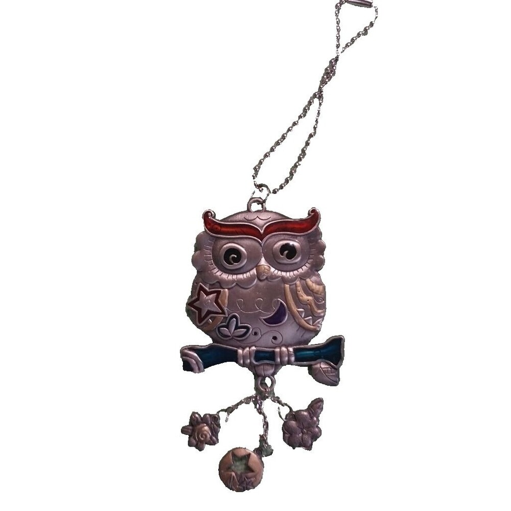 Adorable! Ganz Pewter & Silver Toned Colored Owl Pendant, Colored Resin & Charms
